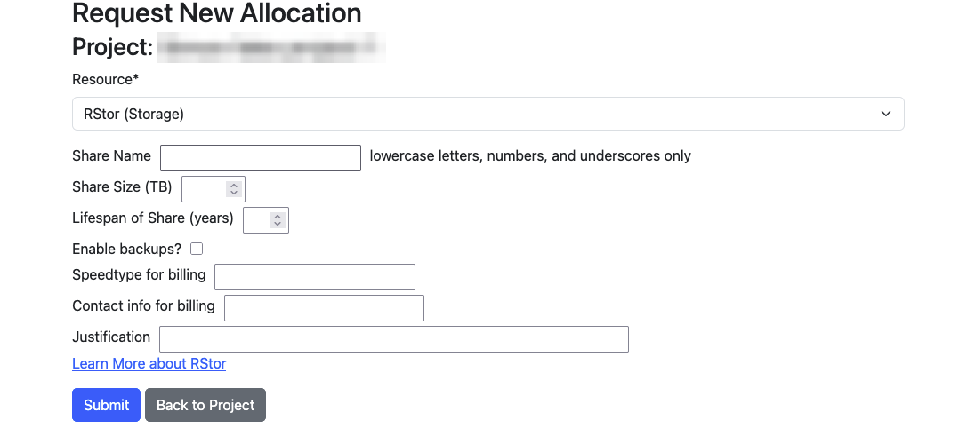 allocation portal RStor allocation request form