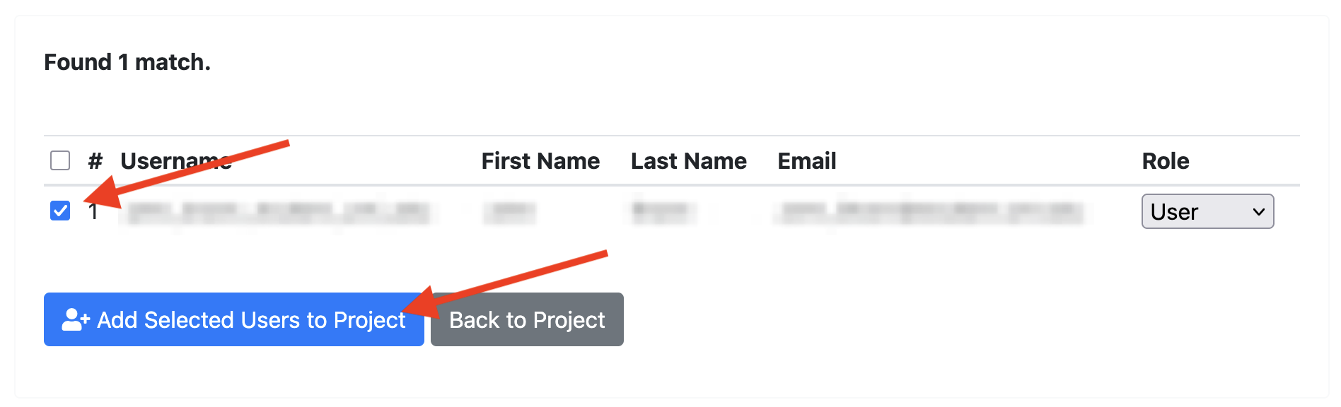 allocation portal user search add user to project button